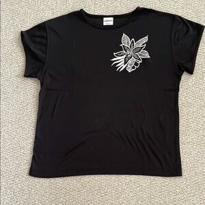 Black Short Sleeve Tee with Floral Design